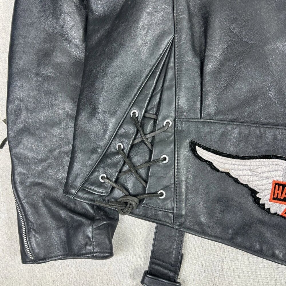 VTG Harley Davidson Mens Black Leather Biker Jacket Mon Valley Chapter HOG 46 - Picture 6 of 15